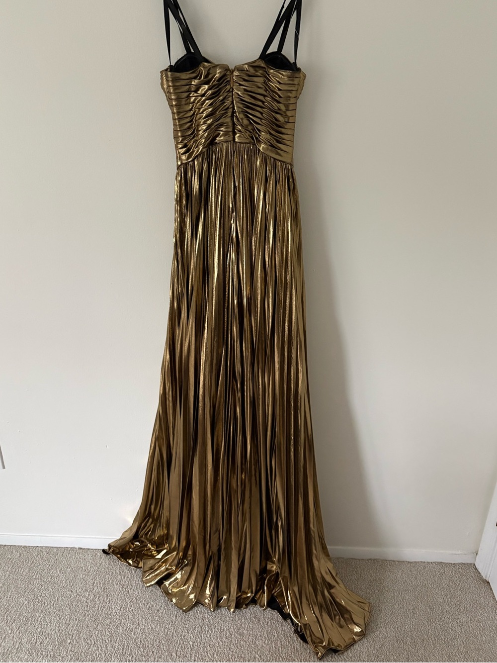 JOVANI Gold Metallic Pleated Strapless Floral Cut Out Prom Gown 42335 Size 0 - Picture 13 of 14